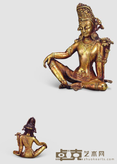 清 铜鎏金度母造像 高12cm