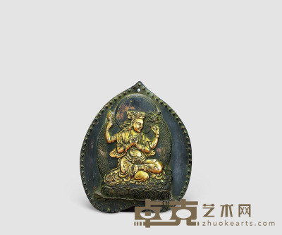 清 菩提叶型佛像铜挂片 21×7cm