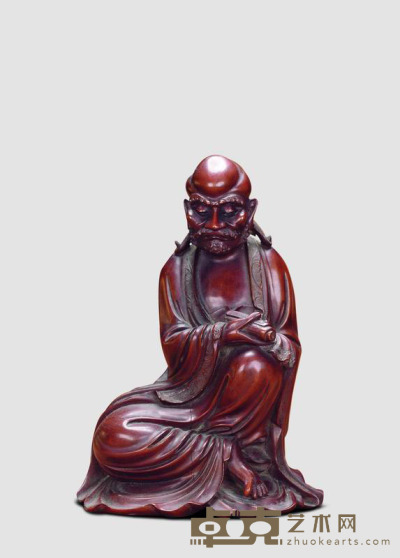 清 红木雕罗汉坐像 高25cm