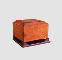 清 楠木雕团龙花卉方盒
