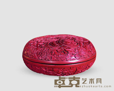 清 凤凰牡丹漆雕盒 直径18cm