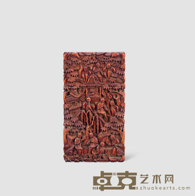 民国 黄杨木满雕山水人物名片盒 8.8×4.8×1cm