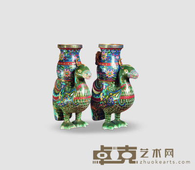 清 铜胎珐琅神鸟花瓶 （一对） 24×19cm×2