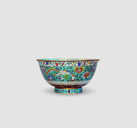 清 铜胎珐琅凤凰花卉纹碗
