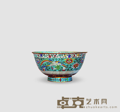 清 铜胎珐琅凤凰花卉纹碗 直径20cm；高11cm