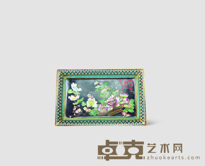 民国 铜胎景泰蓝花卉花篮纹长方盘 28×18cm