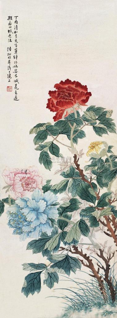 陆抑非 1957年作 芍药 立轴