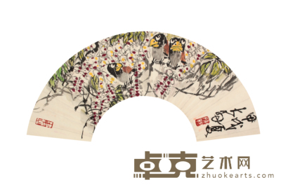 陈大羽 花卉扇面镜框 18×57