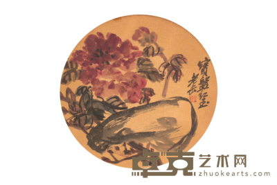 吴昌硕 花卉团扇镜框 45×45