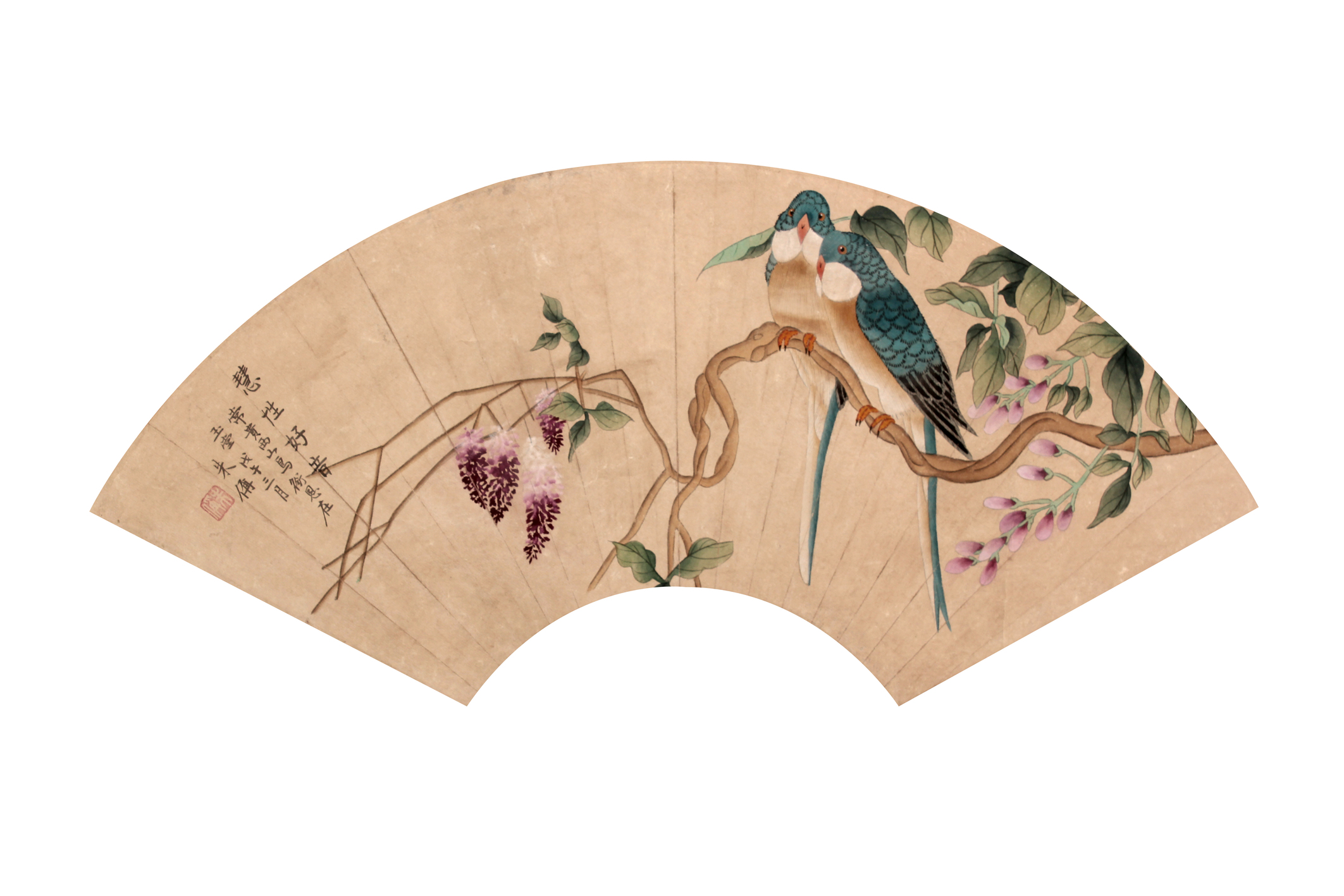 朱梦庐 花鸟扇面镜片