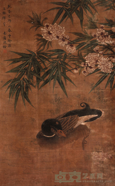 沈  铨 荷塘鸭趣立轴 67×41
