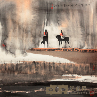 白庚延 山水人物镜片 69×69