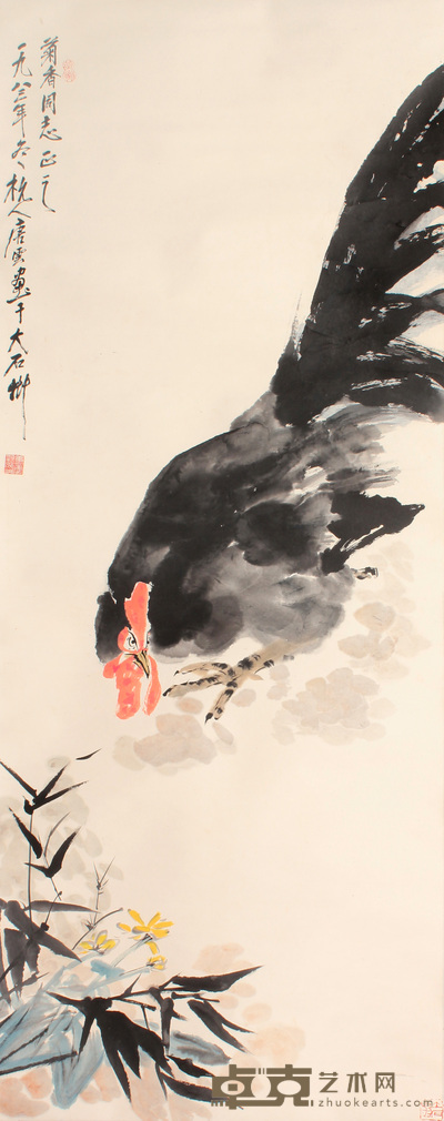 唐 云 鸡立轴 136×53