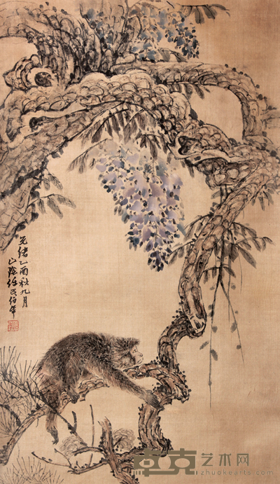 任伯年 猴镜片 92×54
