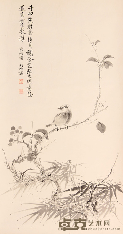 谢稚柳 花鸟立轴 67×35