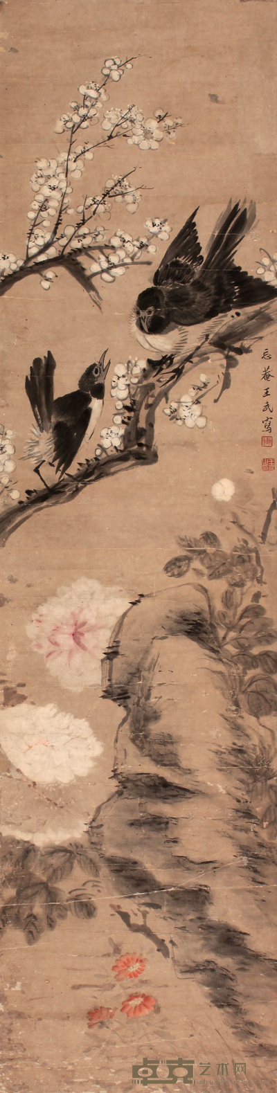 王 武 花鸟立轴 122×31