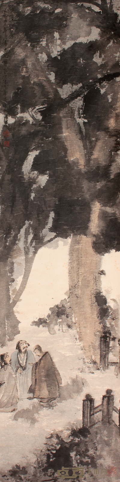 傅抱石 山水人物立轴 130×32