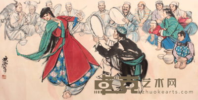 黄 胄 人物横幅镜片 68×133