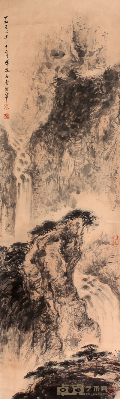 傅抱石 山水立轴 118×36
