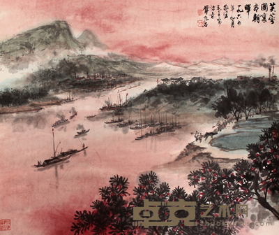 傅抱石 山水横幅立轴 50×59
