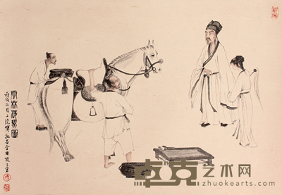 傅抱石 洗马图立轴 44×62