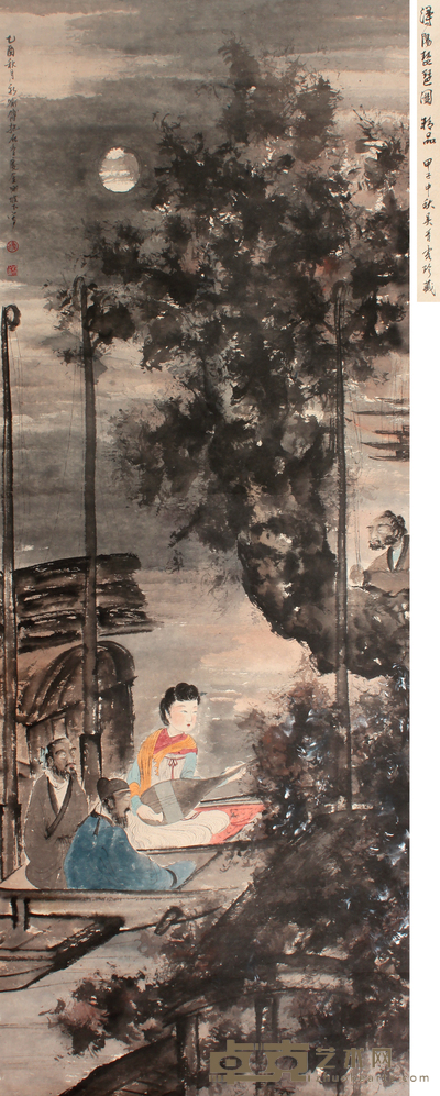 傅抱石 山水人物立轴 162×60