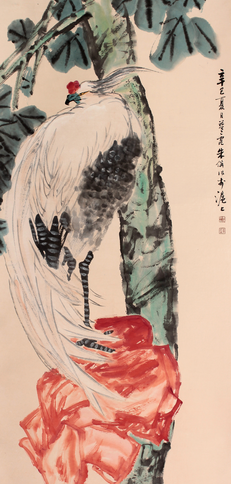 朱梦庐 花鸟立轴