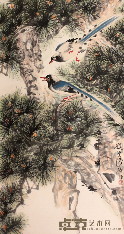 陆抑非 松鸟立轴 95×50
