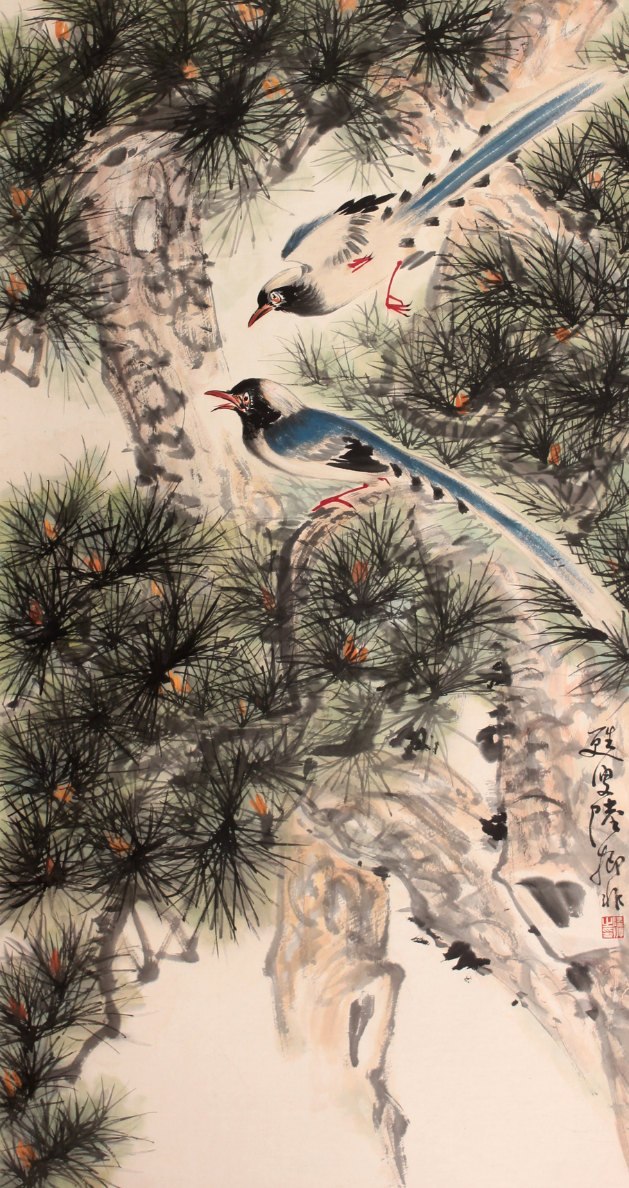 陆抑非 松鸟立轴
