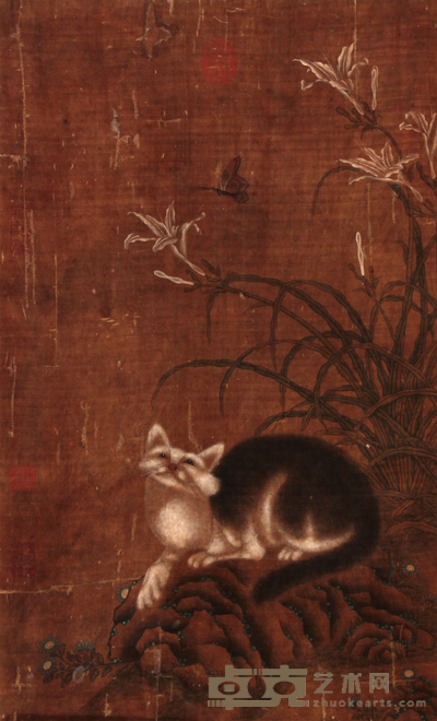 佚 名 蝶猫立轴 66×41
