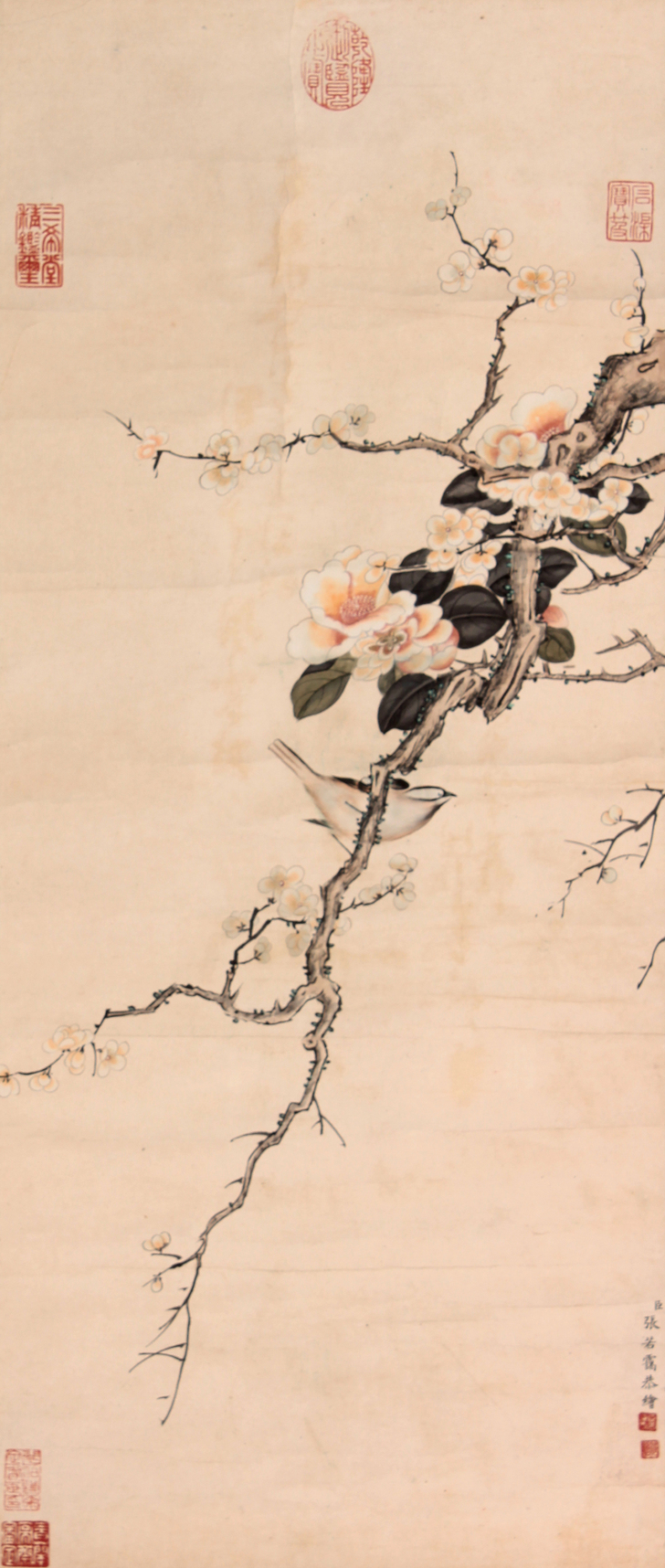 张若霭 花鸟立轴