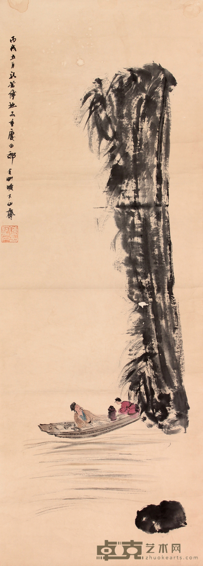 傅抱石 山水人物立轴 97×34