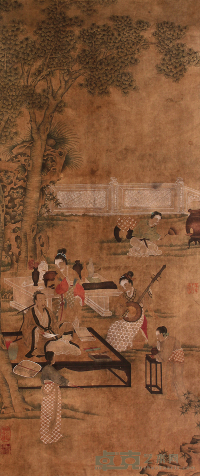 佚 名 庭院雅集立轴 97×41