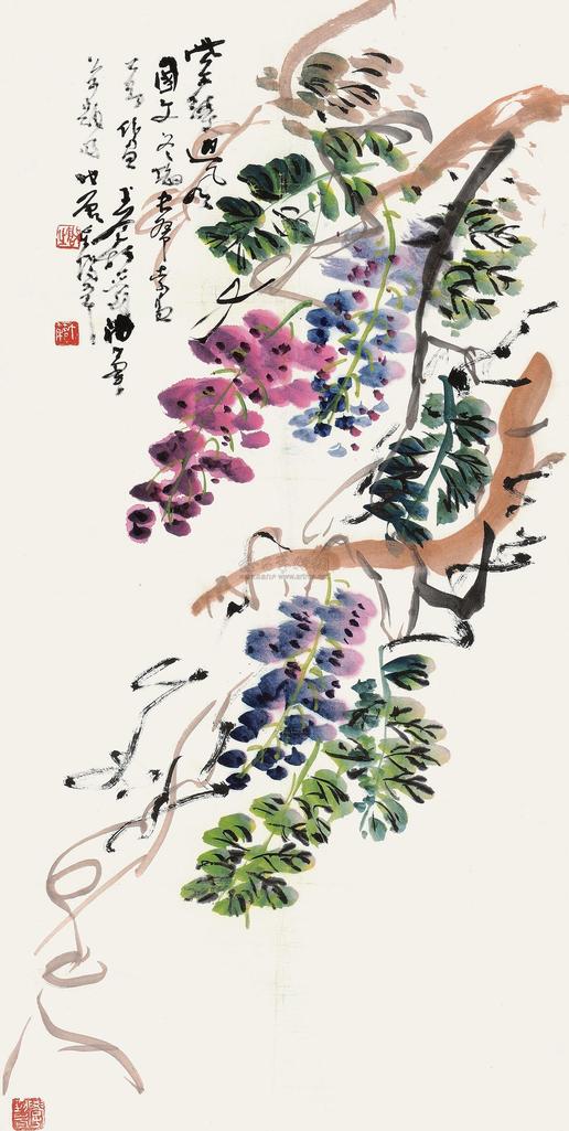 王个簃 1988年作 紫藤 立轴
