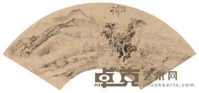 左锡惠 秋林读易 扇片 18.5×52.5cm