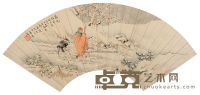 周赤鹿 苏武牧羊 扇片 18×51cm