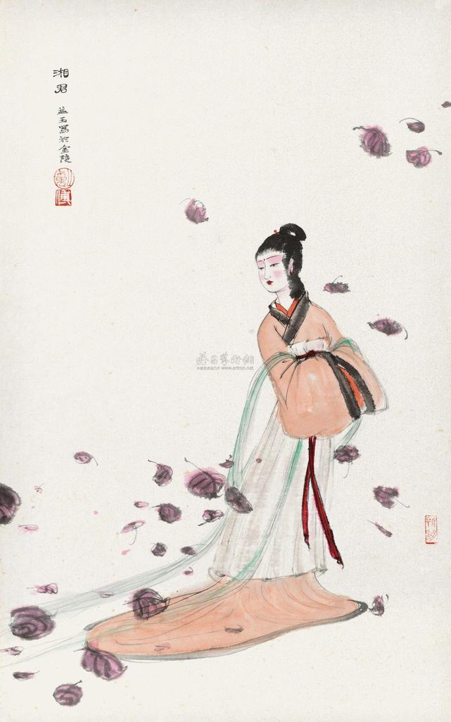 傅益玉 红叶仕女（湘君） 镜心