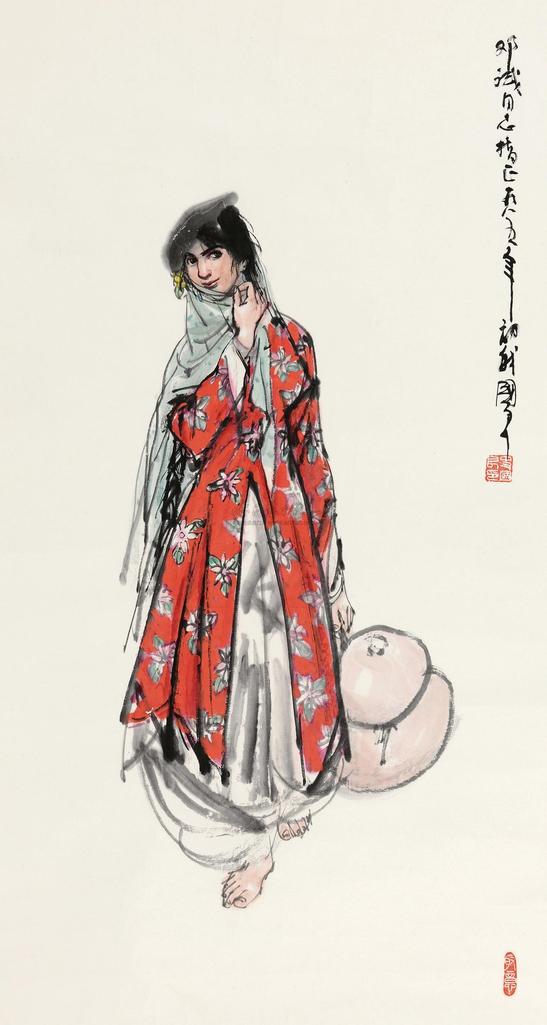 史国良 红衣少女 镜心
