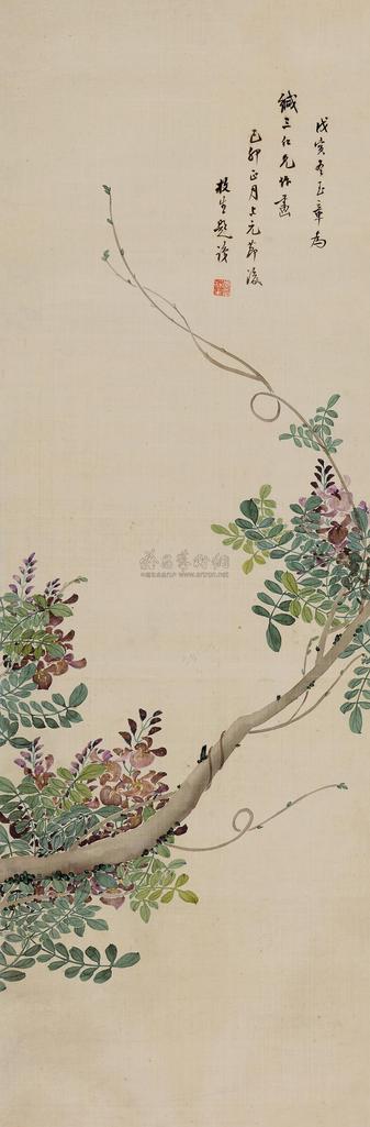 李育 紫藤 立轴
