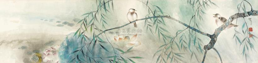 李金国 柳荫鸣禽图 镜心