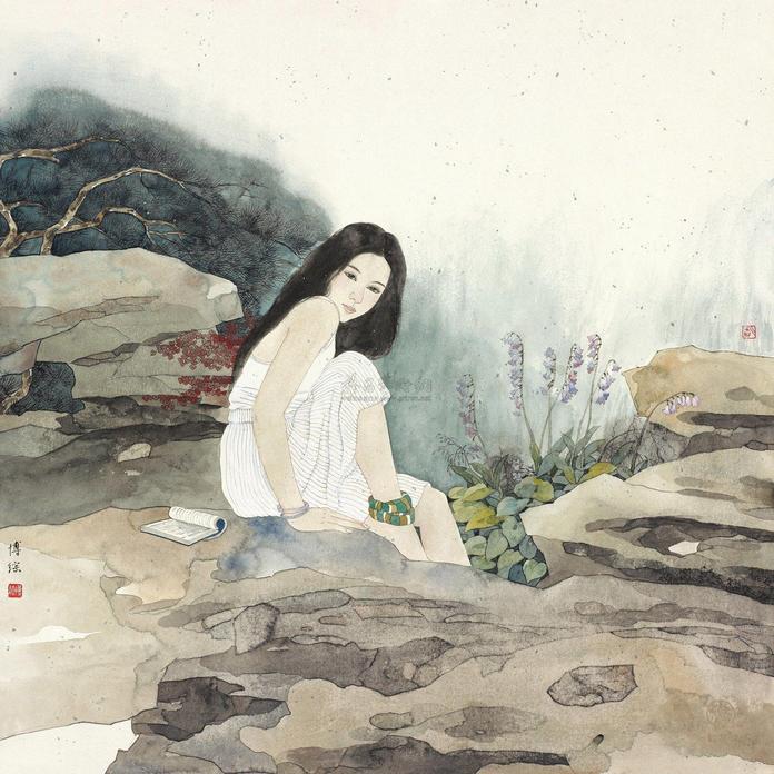 胡博综 少女 镜心