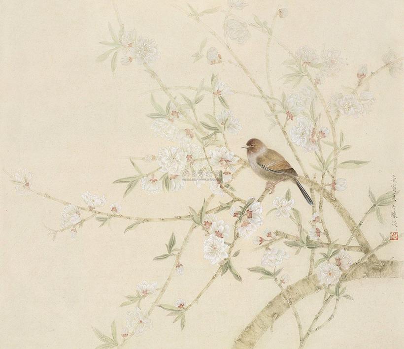 陈姣姣 春花栖禽图 镜心