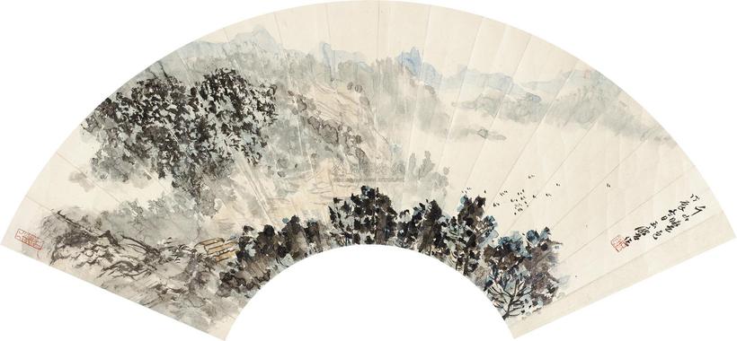 宋玉麟 千山晓色 扇面