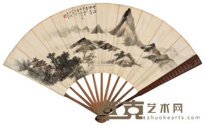 汪琨 朱芾 庚寅（1890年）作 山水 书法 成扇 