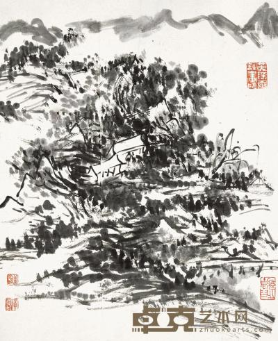 黄宾虹 雨落千山 镜片 25.5×21cm