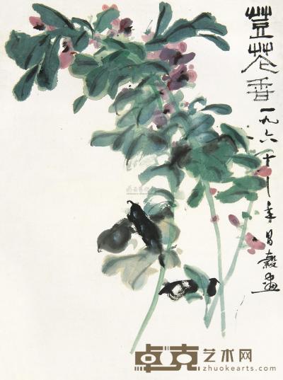 周昌谷 1960年作 荳花香 镜片 46×34cm
