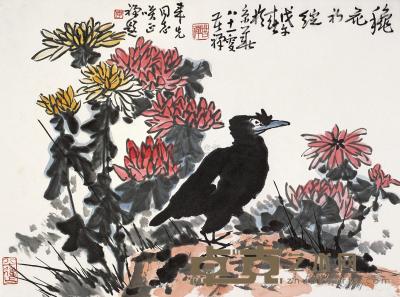 李苦禅 戊午（1978年）作 秋花初绽 立轴 51×68cm