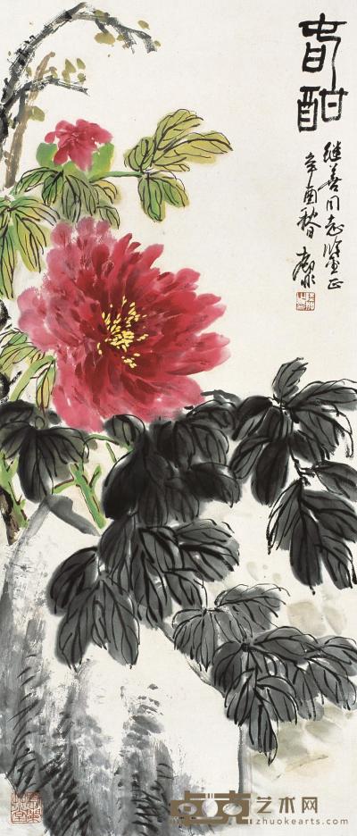 陆抑非 辛酉（1981年）作 春酣 立轴 81×34.5cm
