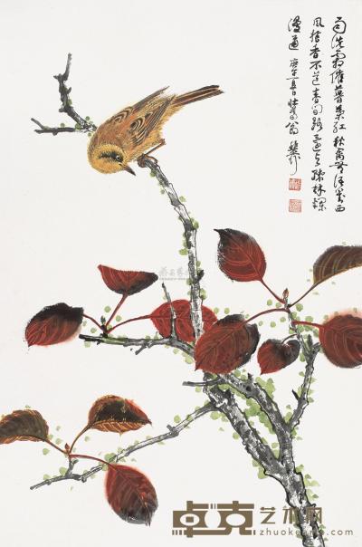 谢稚柳 庚午（1990年）作 红叶秋禽 立轴 68.5×45cm
