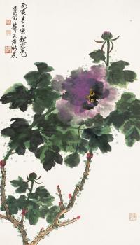 谢稚柳 丙寅（1986年）作 花卉 立轴
